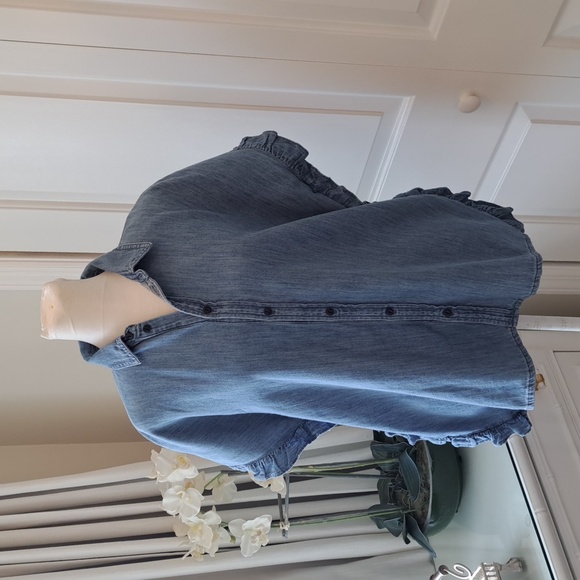 Madewell Tops - Madewell Womens Indigo Blue Denim Silk/Cotton Blend Ruffle Sides Shirt Size S